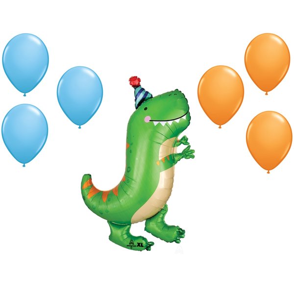 Loonballoon Dinosaur Theme Birthday Balloon Set; 34 Inch Dinomite TRex Balloon, 6x pcs Latex Baloons LB-96334